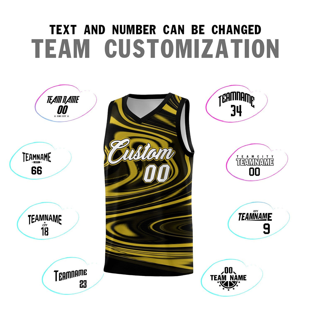 Custom Black Old Gold Graffiti Pattern Fluids Style Sports Uniform Basketball Jersey Kits|KXKSHOP