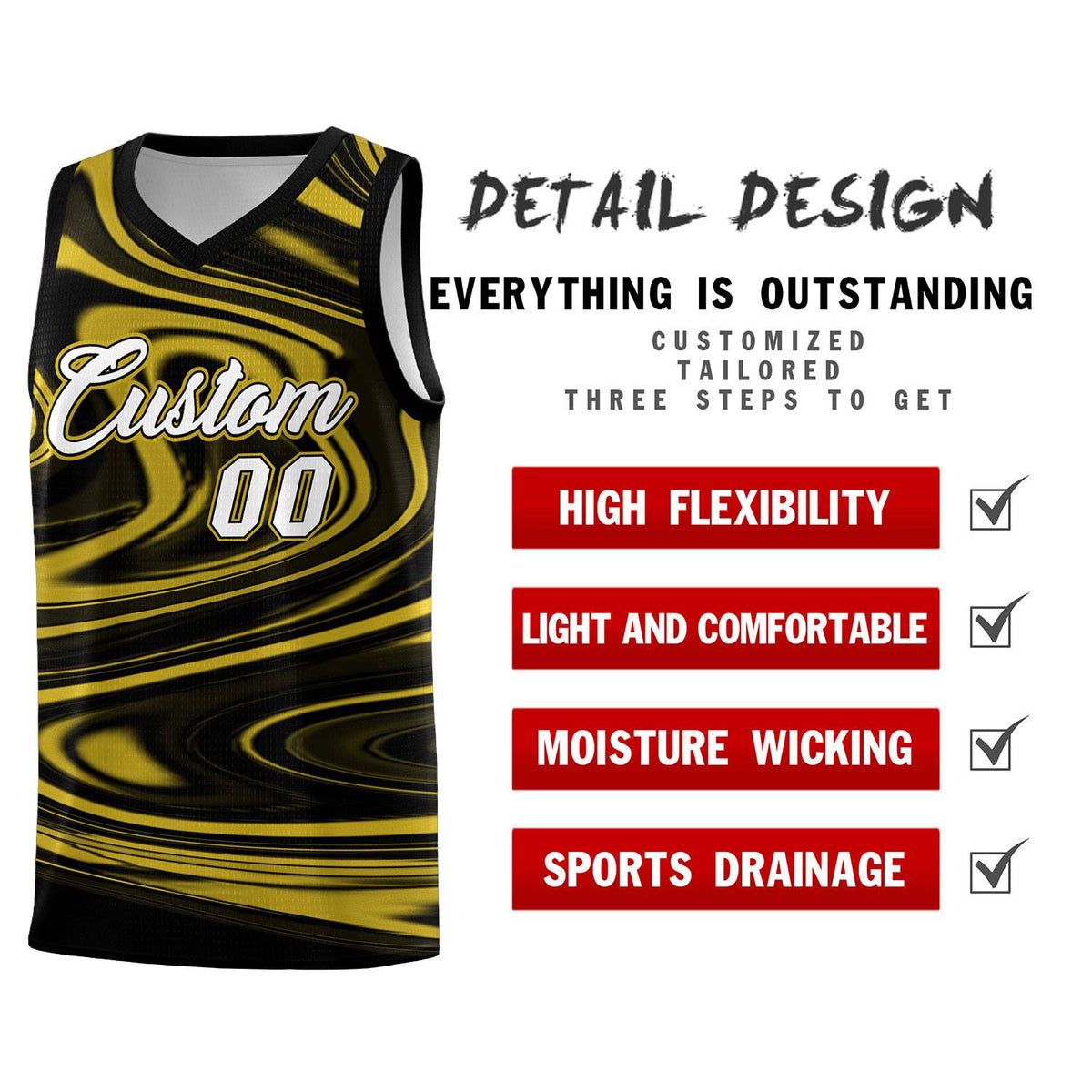 Custom Black Old Gold Graffiti Pattern Fluids Style Sports Uniform Basketball Jersey Kits|KXKSHOP
