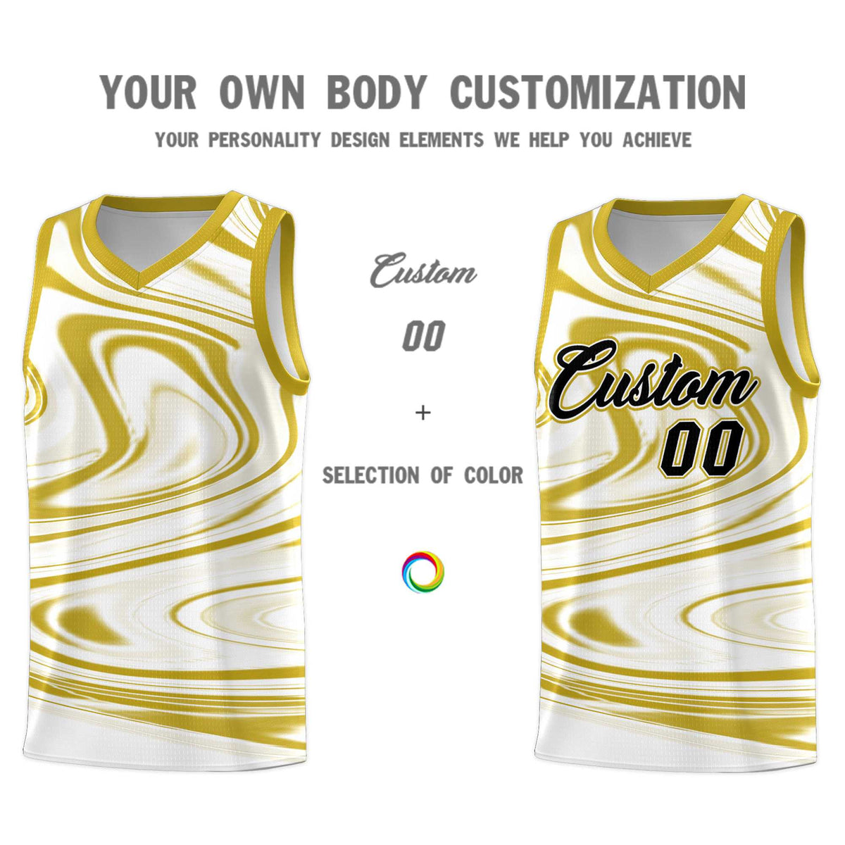 Custom White Old Gold Graffiti Pattern Fluids Style Sports Uniform Basketball Jersey Kits|KXKSHOP