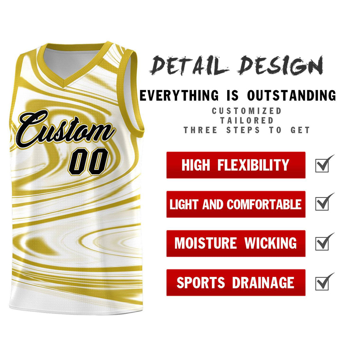 Custom White Old Gold Graffiti Pattern Fluids Style Sports Uniform Basketball Jersey Kits|KXKSHOP