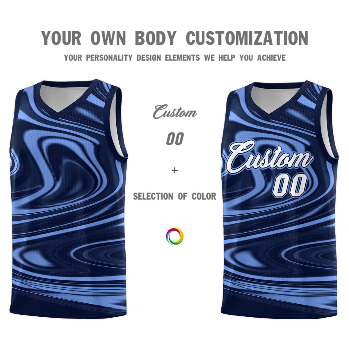 Custom Navy Light Blue Graffiti Pattern Fluids Style Sports Uniform Basketball Jersey Kits|KXKSHOP