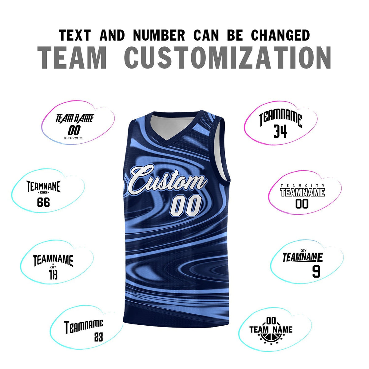 Custom Navy Light Blue Graffiti Pattern Fluids Style Sports Uniform Basketball Jersey Kits|KXKSHOP