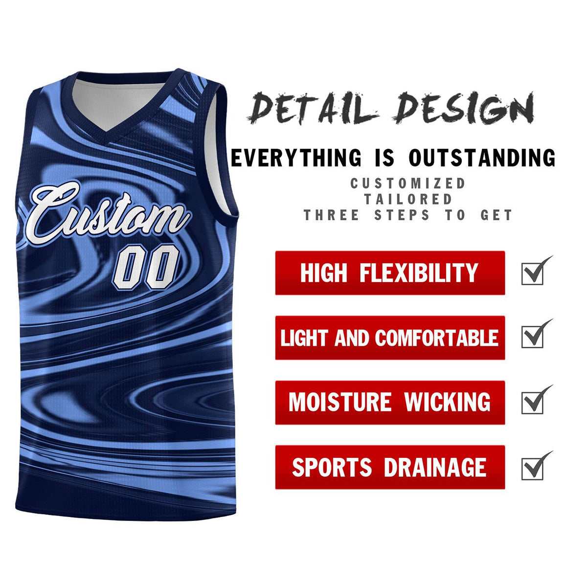 Custom Navy Light Blue Graffiti Pattern Fluids Style Sports Uniform Basketball Jersey Kits|KXKSHOP