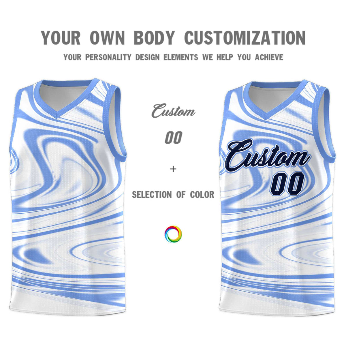 Custom White Light Blue Graffiti Pattern Fluids Style Sports Uniform Basketball Jersey Kits|KXKSHOP