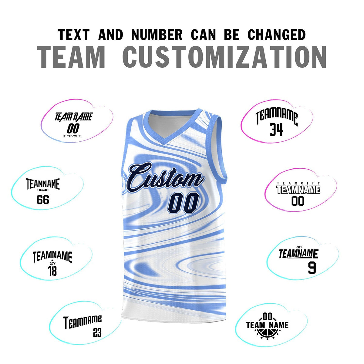 Custom White Light Blue Graffiti Pattern Fluids Style Sports Uniform Basketball Jersey Kits|KXKSHOP