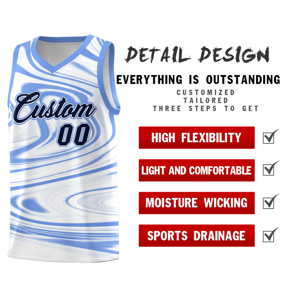 Custom White Light Blue Graffiti Pattern Fluids Style Sports Uniform Basketball Jersey Kits|KXKSHOP