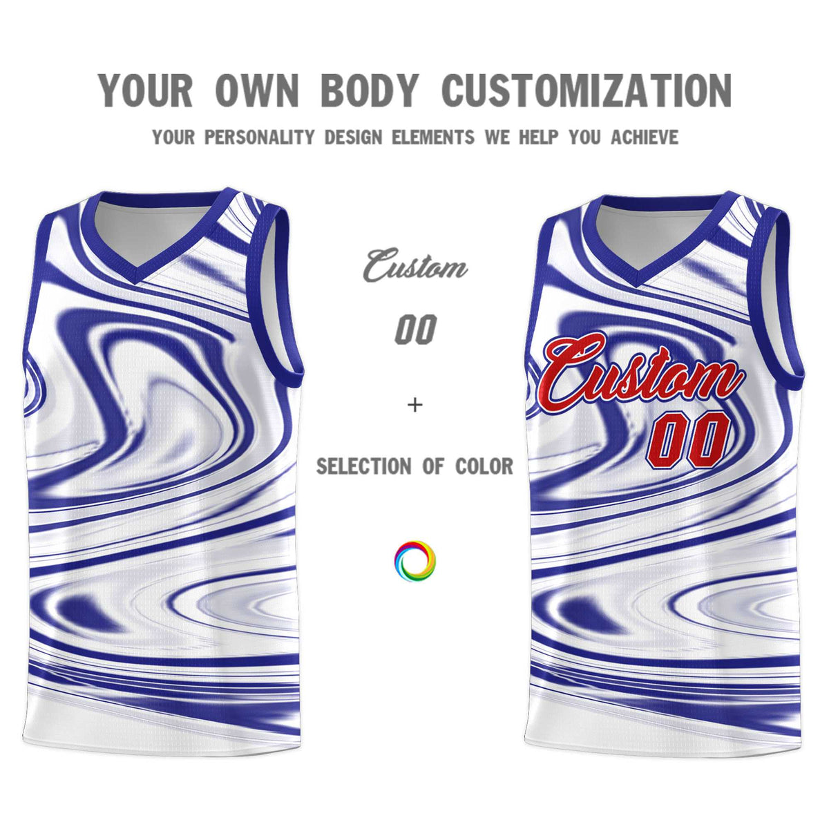 Custom White Royal Graffiti Pattern Fluids Style Sports Uniform Basketball Jersey Kits|KXKSHOP
