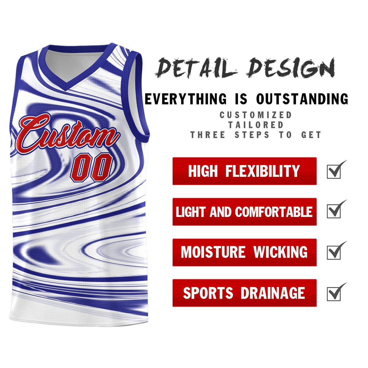 Custom White Royal Graffiti Pattern Fluids Style Sports Uniform Basketball Jersey Kits|KXKSHOP