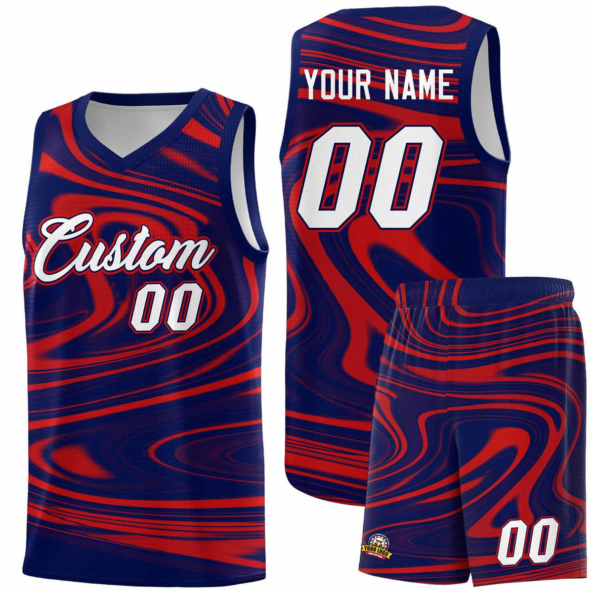 Custom Navy Red Graffiti Pattern Fluids Style Sports Uniform Basketball Jersey Kits|KXKSHOP