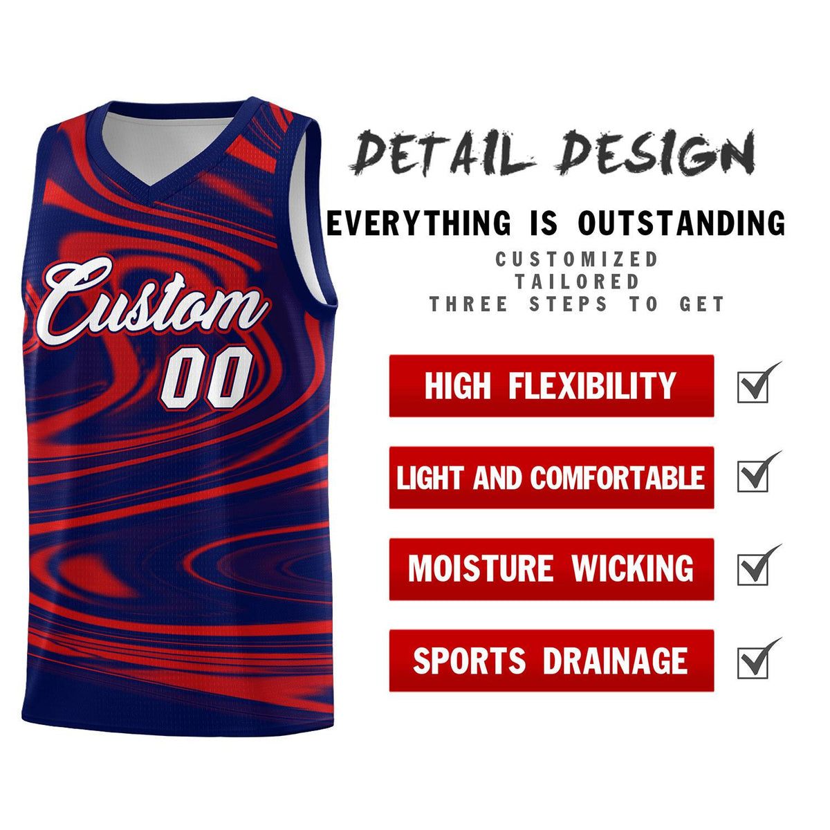 Custom Navy Red Graffiti Pattern Fluids Style Sports Uniform Basketball Jersey Kits|KXKSHOP