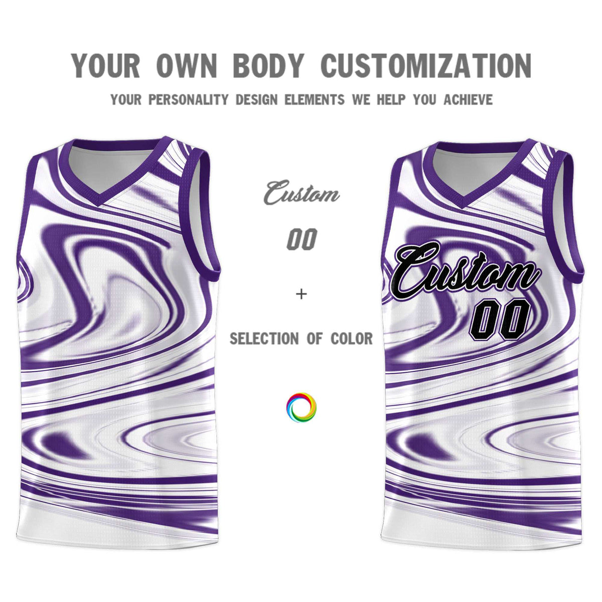 Custom White Purple Graffiti Pattern Fluids Style Sports Uniform Basketball Jersey Kits|KXKSHOP