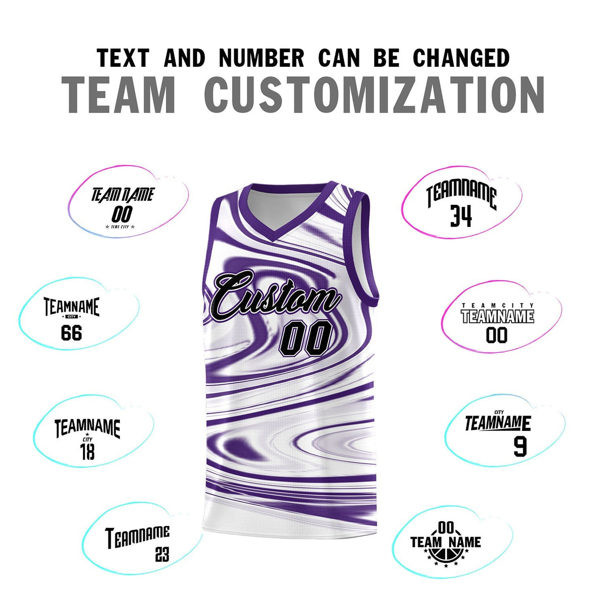Custom White Purple Graffiti Pattern Fluids Style Sports Uniform Basketball Jersey Kits|KXKSHOP