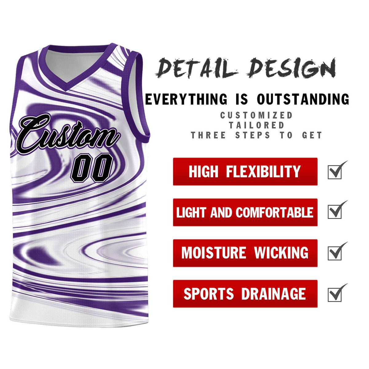 Custom White Purple Graffiti Pattern Fluids Style Sports Uniform Basketball Jersey Kits|KXKSHOP