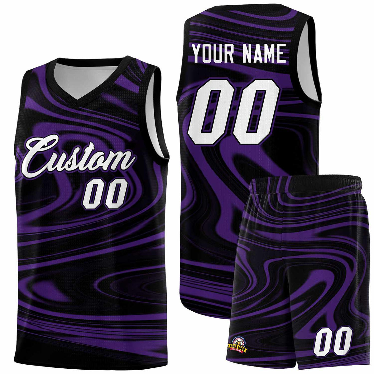 Custom Black Purple Graffiti Pattern Fluids Style Sports Uniform Basketball Jersey Kits|KXKSHOP