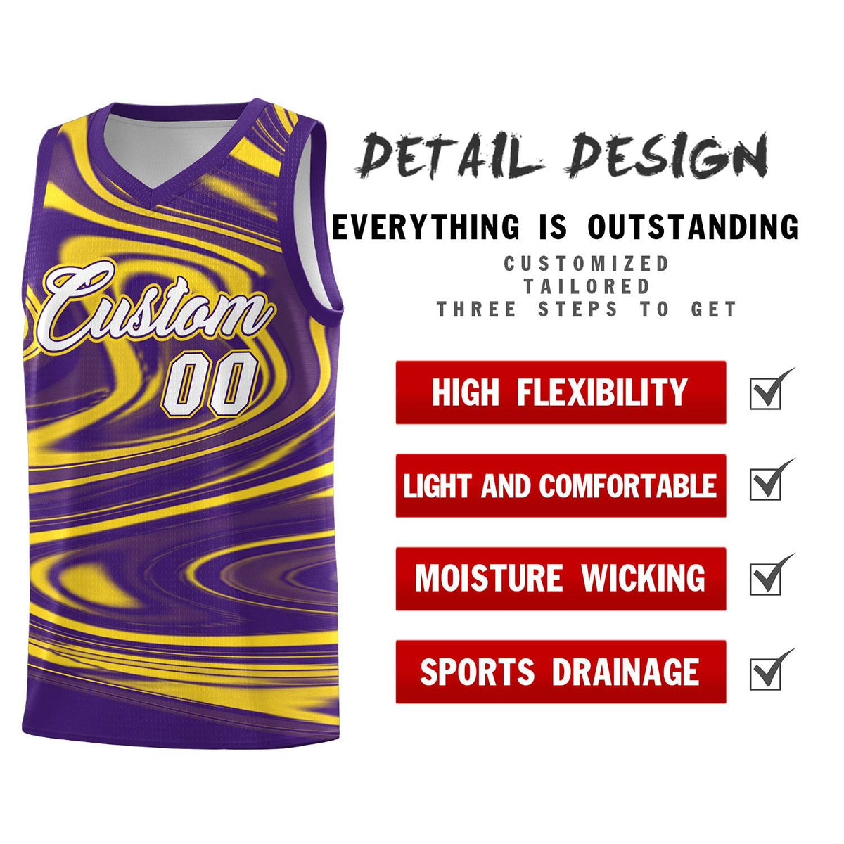 Custom Purple Gold Graffiti Pattern Fluids Style Sports Uniform Basketball Jersey Kits|KXKSHOP