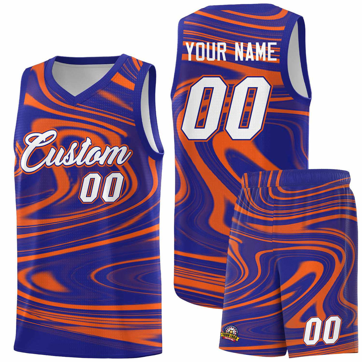 Custom Royal Orange Graffiti Pattern Fluids Style Sports Uniform Basketball Jersey Kits|KXKSHOP