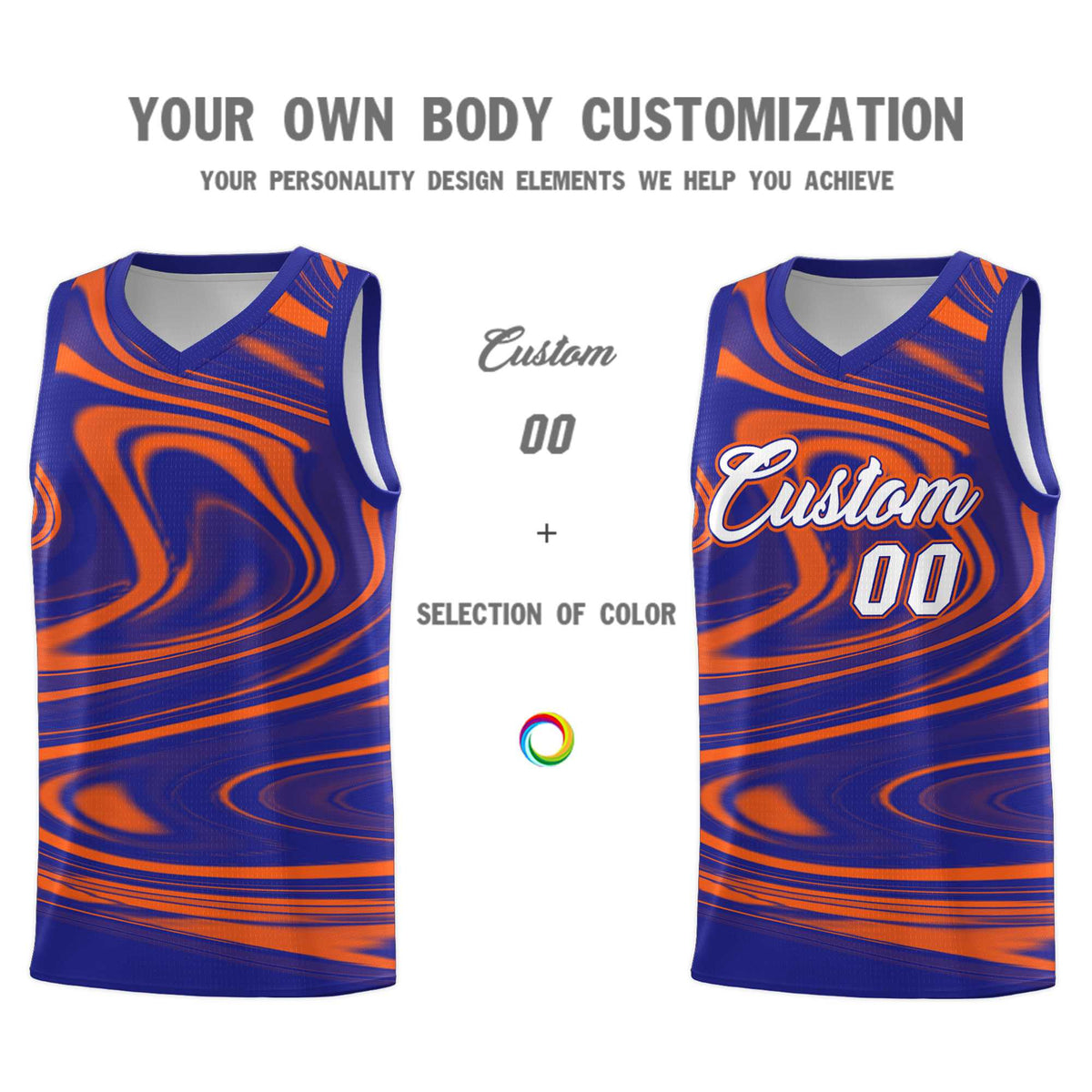 Custom Royal Orange Graffiti Pattern Fluids Style Sports Uniform Basketball Jersey Kits|KXKSHOP