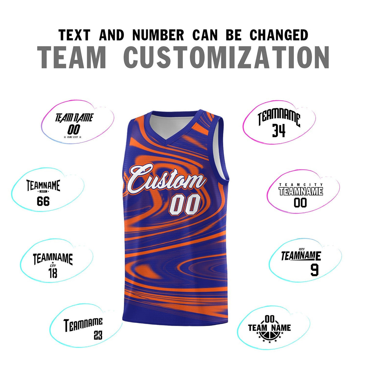 Custom Royal Orange Graffiti Pattern Fluids Style Sports Uniform Basketball Jersey Kits|KXKSHOP