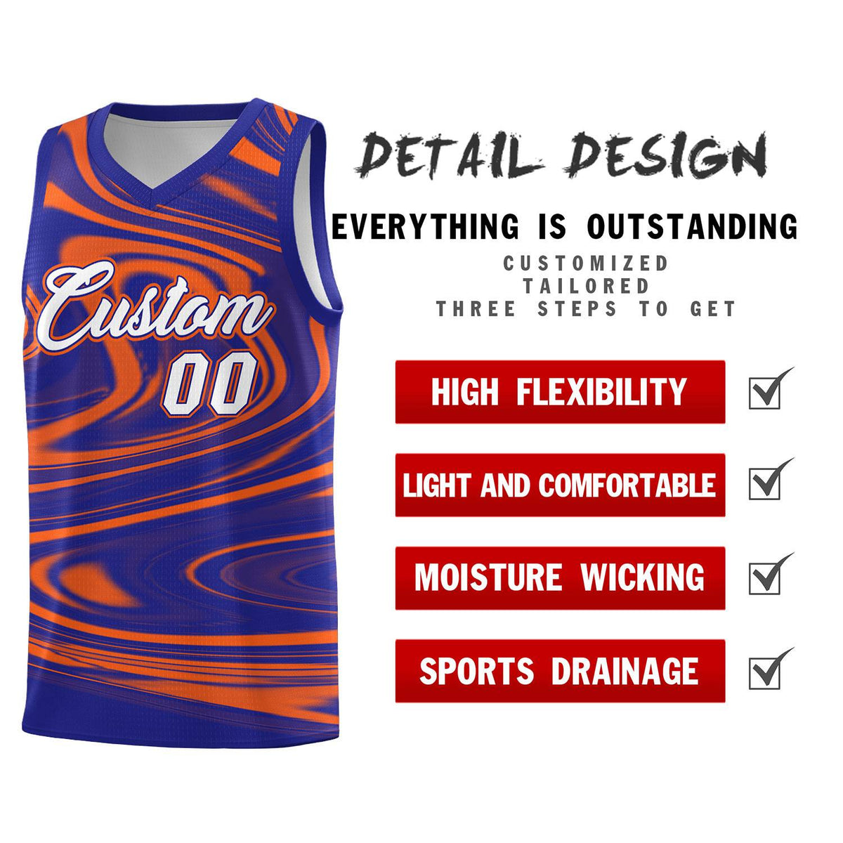 Custom Royal Orange Graffiti Pattern Fluids Style Sports Uniform Basketball Jersey Kits|KXKSHOP