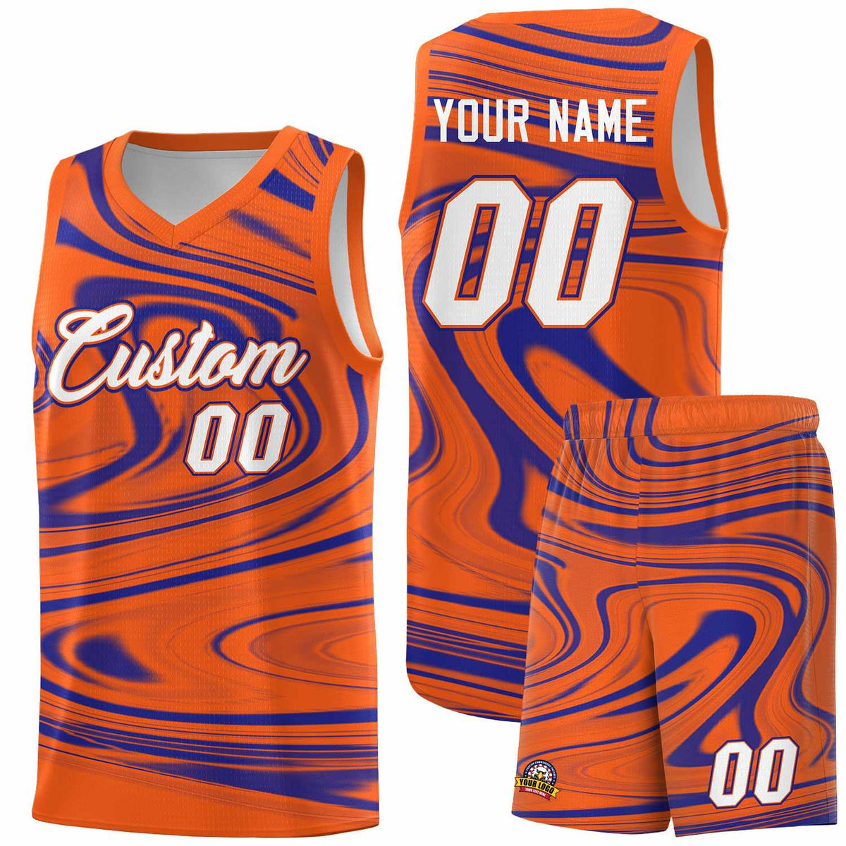 Custom Orange Royal Graffiti Pattern Fluids Style Sports Uniform Basketball Jersey Kits|KXKSHOP