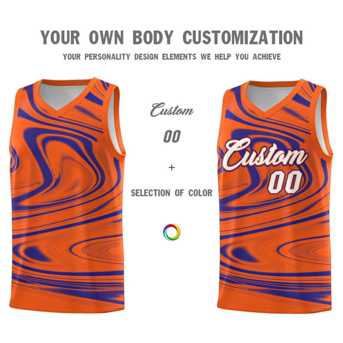 Custom Orange Royal Graffiti Pattern Fluids Style Sports Uniform Basketball Jersey Kits|KXKSHOP