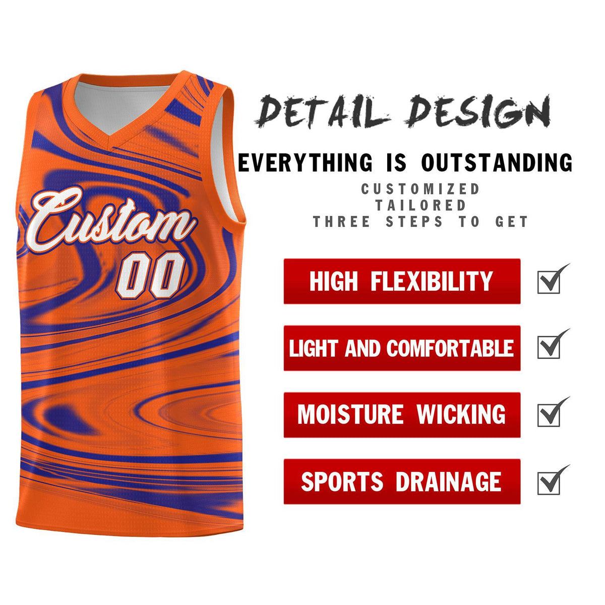 Custom Orange Royal Graffiti Pattern Fluids Style Sports Uniform Basketball Jersey Kits|KXKSHOP