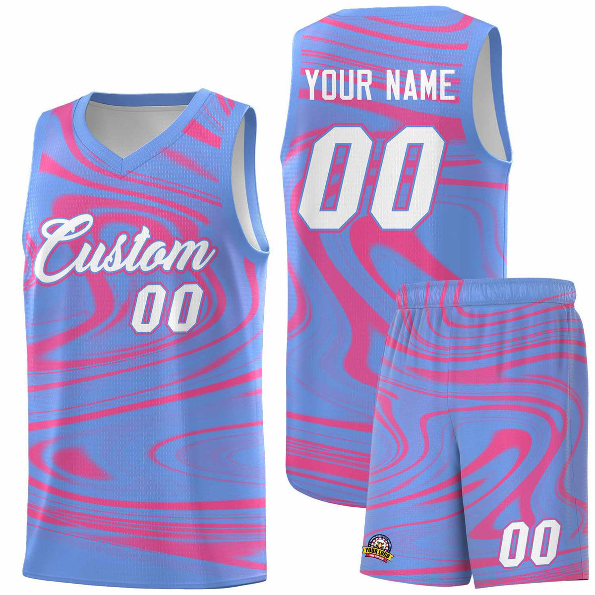 Custom Light Blue Pink Graffiti Pattern Fluids Style Sports Uniform Basketball Jersey Kits|KXKSHOP