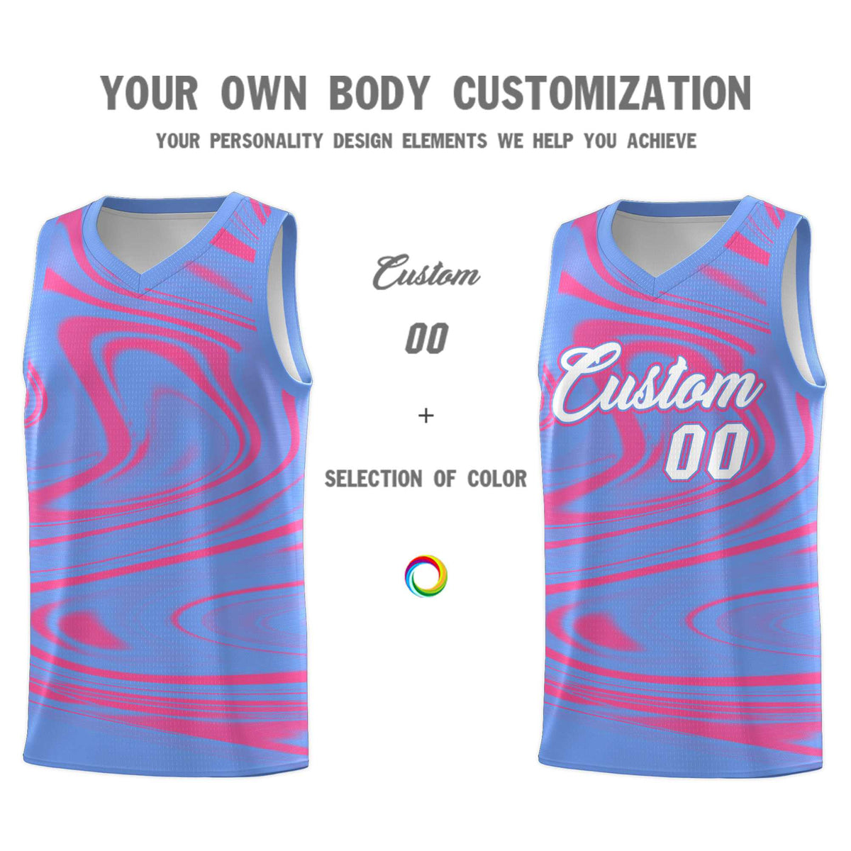 Custom Light Blue Pink Graffiti Pattern Fluids Style Sports Uniform Basketball Jersey Kits|KXKSHOP