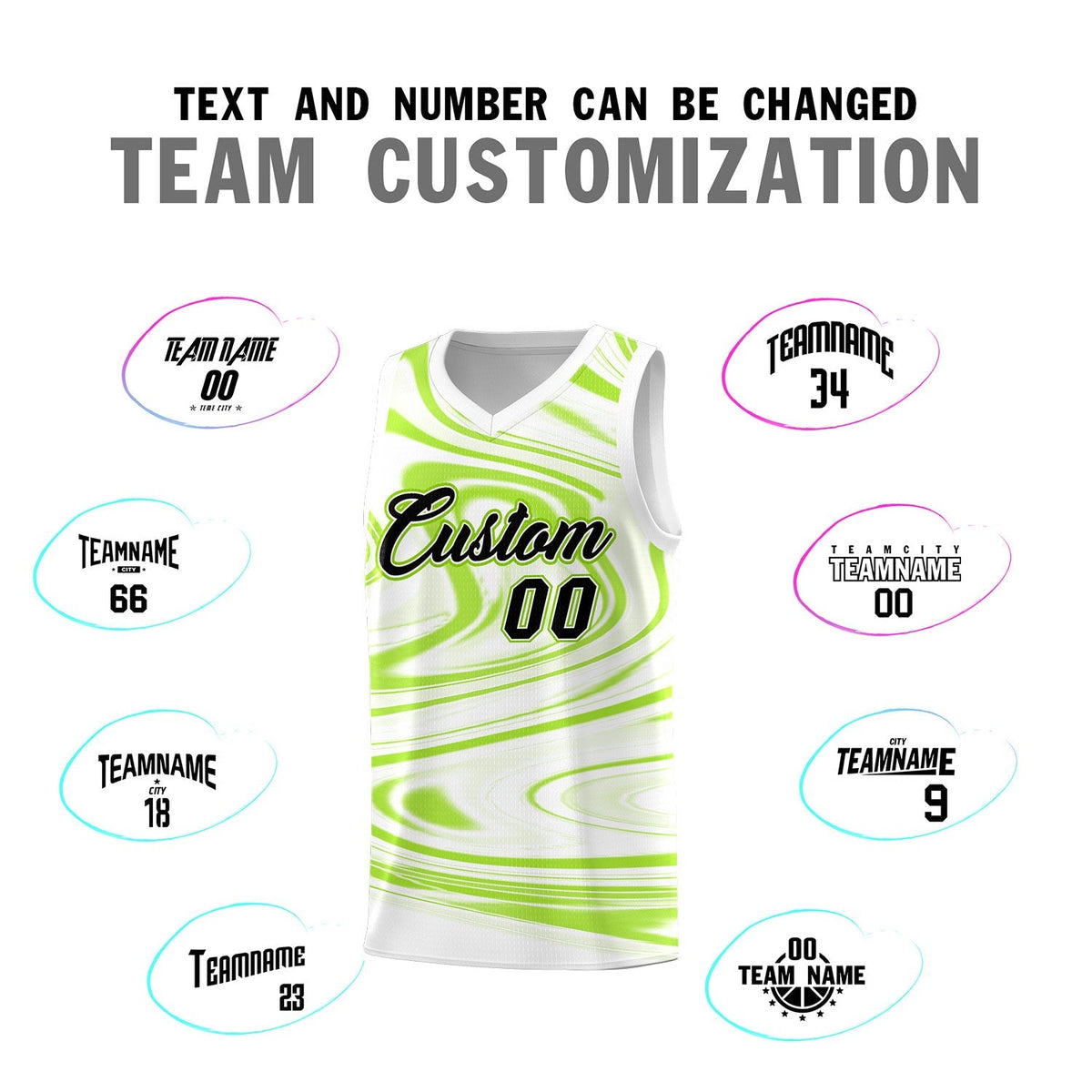 Custom White Light Green Graffiti Pattern Fluids Style Sports Uniform Basketball Jersey Kits|KXKSHOP