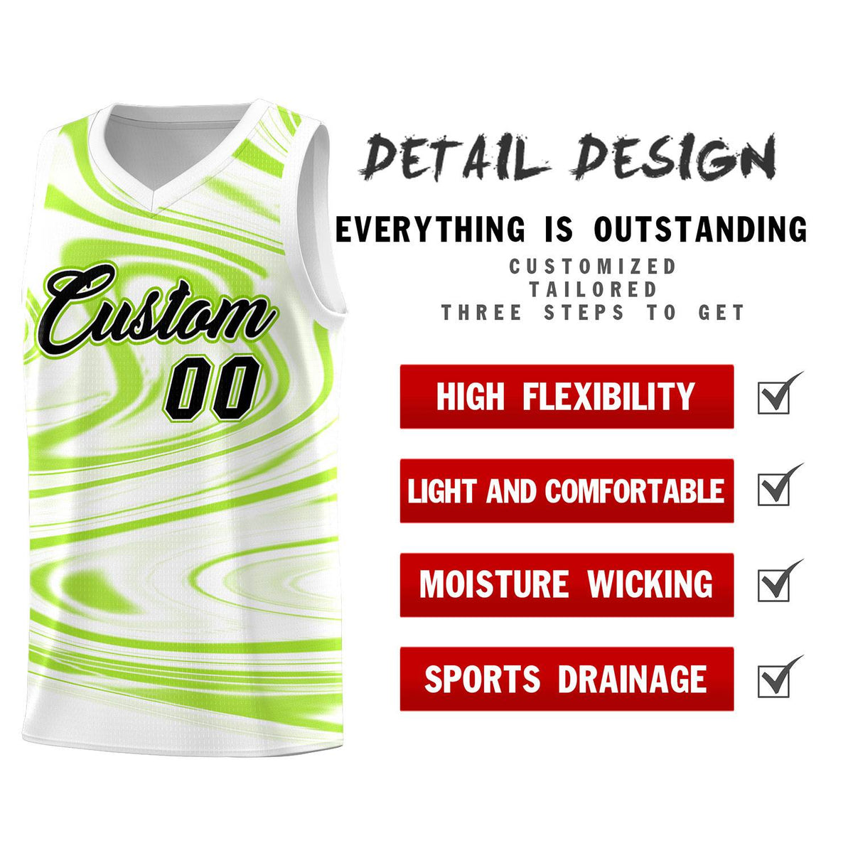 Custom White Light Green Graffiti Pattern Fluids Style Sports Uniform Basketball Jersey Kits|KXKSHOP