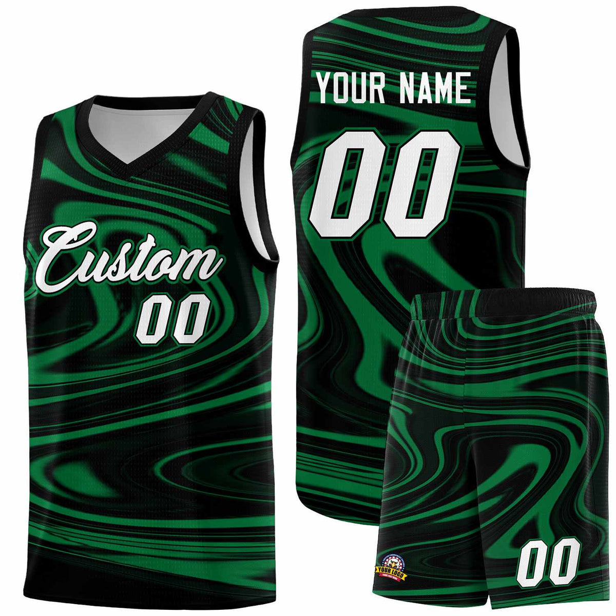 Custom Black Kelly Green Graffiti Pattern Fluids Style Sports Uniform Basketball Jersey Kits|KXKSHOP