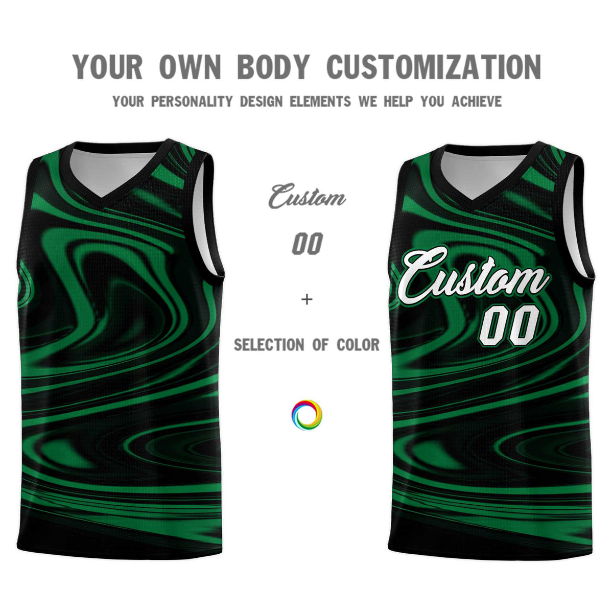 Custom Black Kelly Green Graffiti Pattern Fluids Style Sports Uniform Basketball Jersey Kits|KXKSHOP