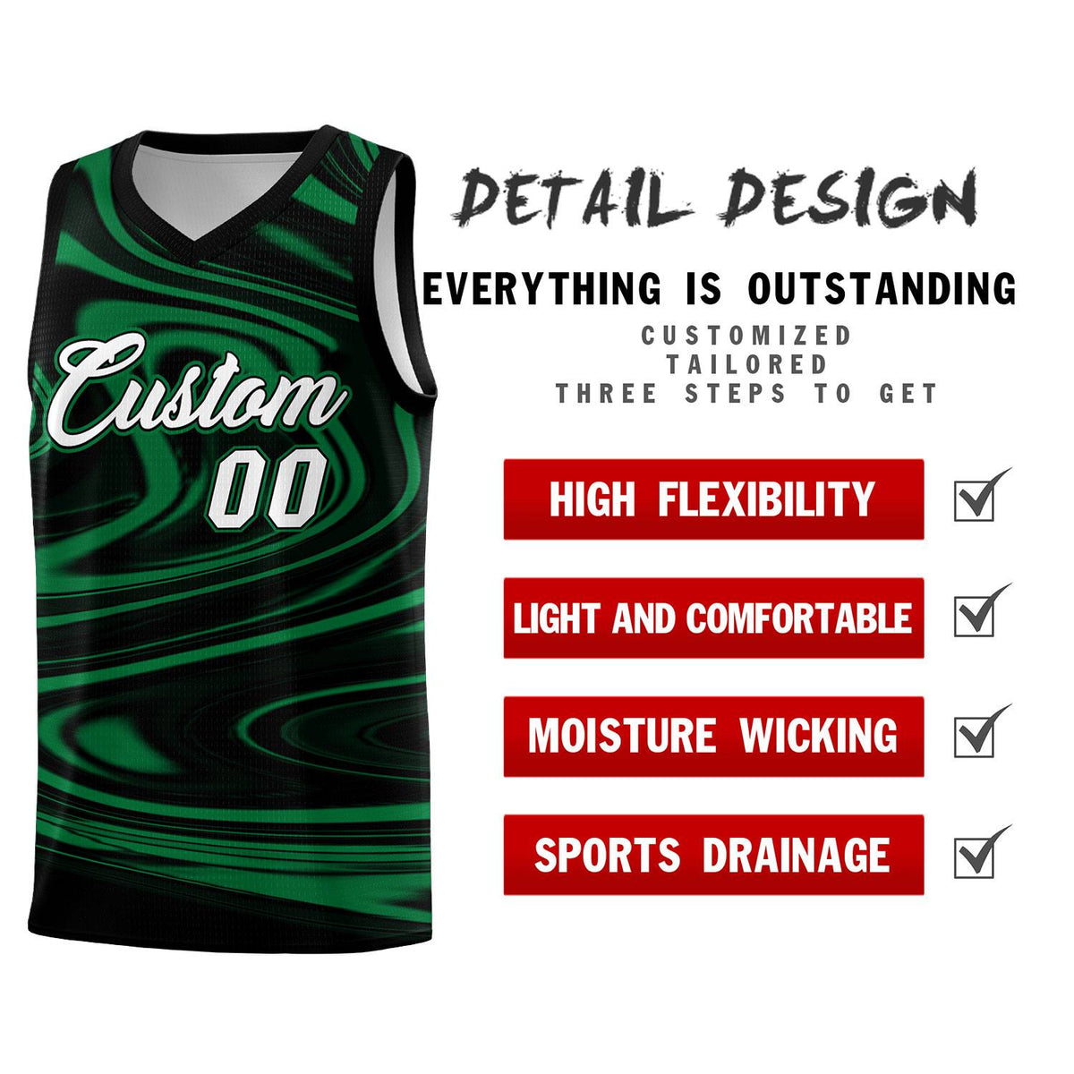 Custom Black Kelly Green Graffiti Pattern Fluids Style Sports Uniform Basketball Jersey Kits|KXKSHOP