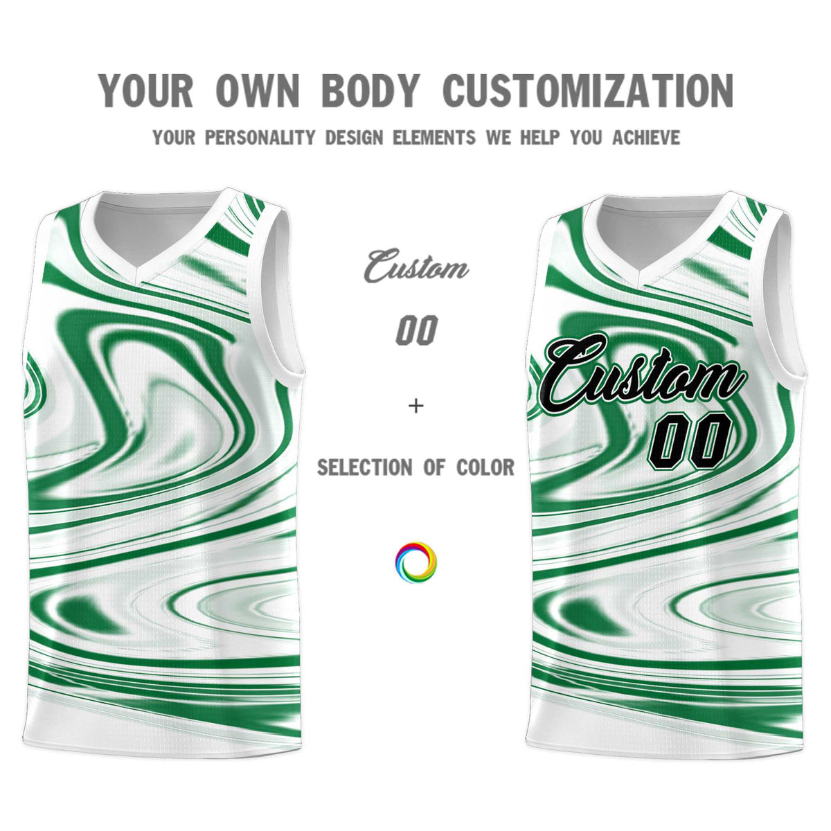 Custom White Kelly Green Graffiti Pattern Fluids Style Sports Uniform Basketball Jersey Kits|KXKSHOP