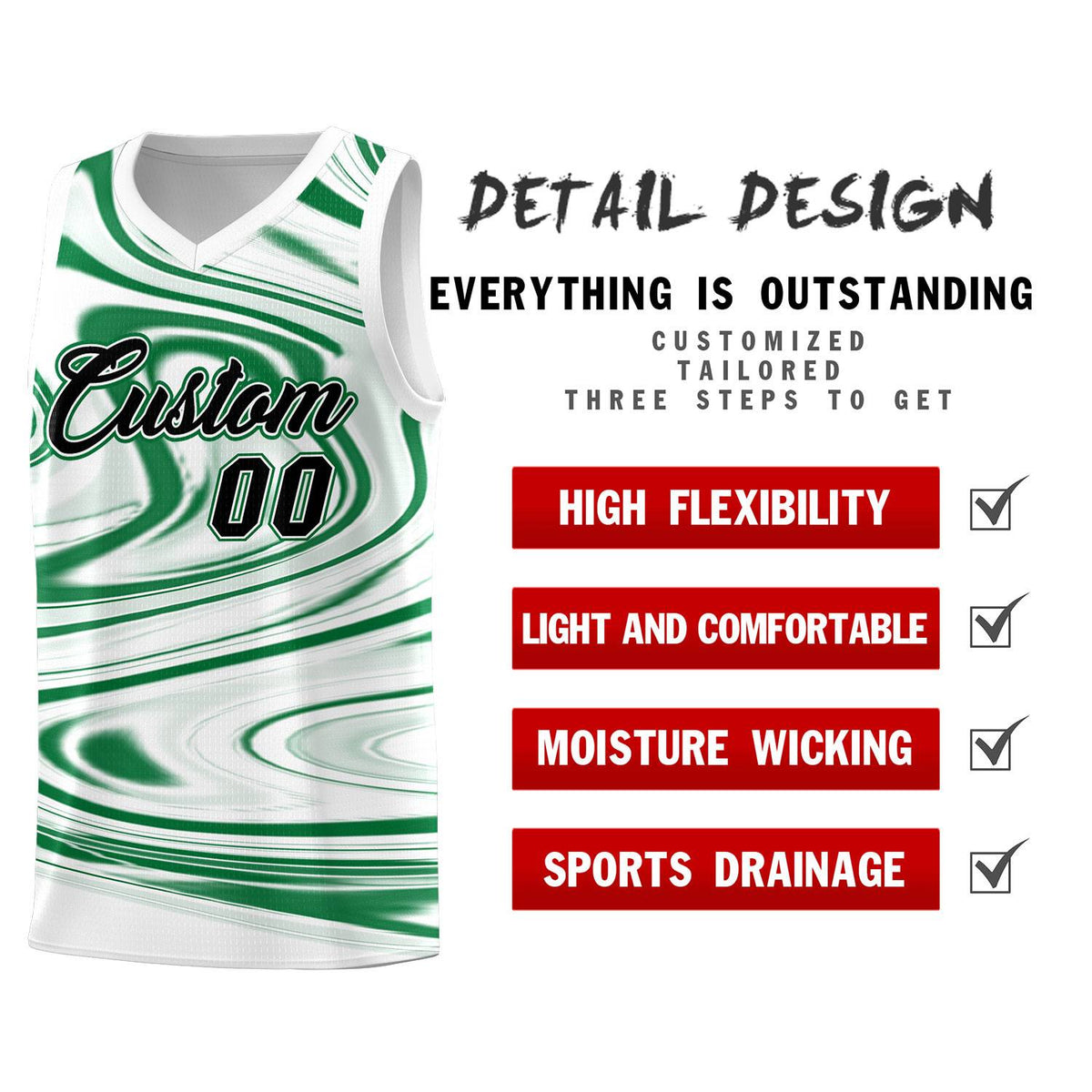 Custom White Kelly Green Graffiti Pattern Fluids Style Sports Uniform Basketball Jersey Kits|KXKSHOP