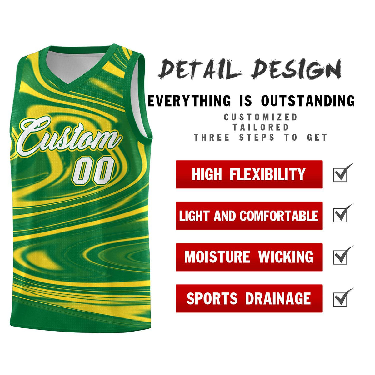 Custom Kelly Green Gold Graffiti Pattern Fluids Style Sports Uniform Basketball Jersey Kits|KXKSHOP