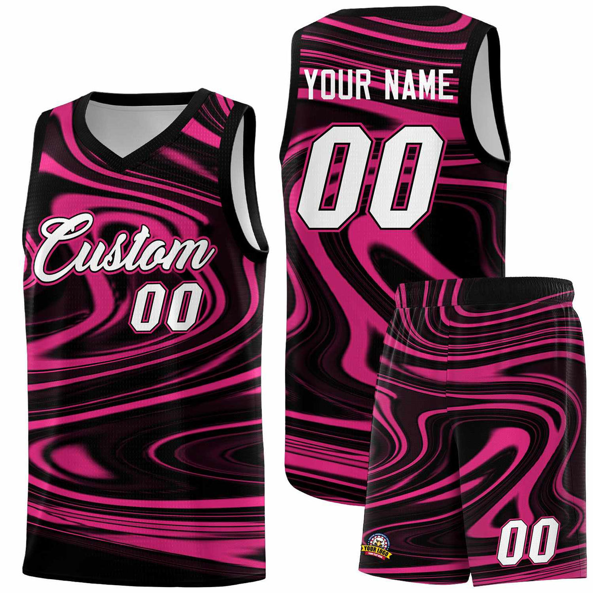 Custom Black Pink Graffiti Pattern Fluids Style Sports Uniform Basketball Jersey Kits|KXKSHOP