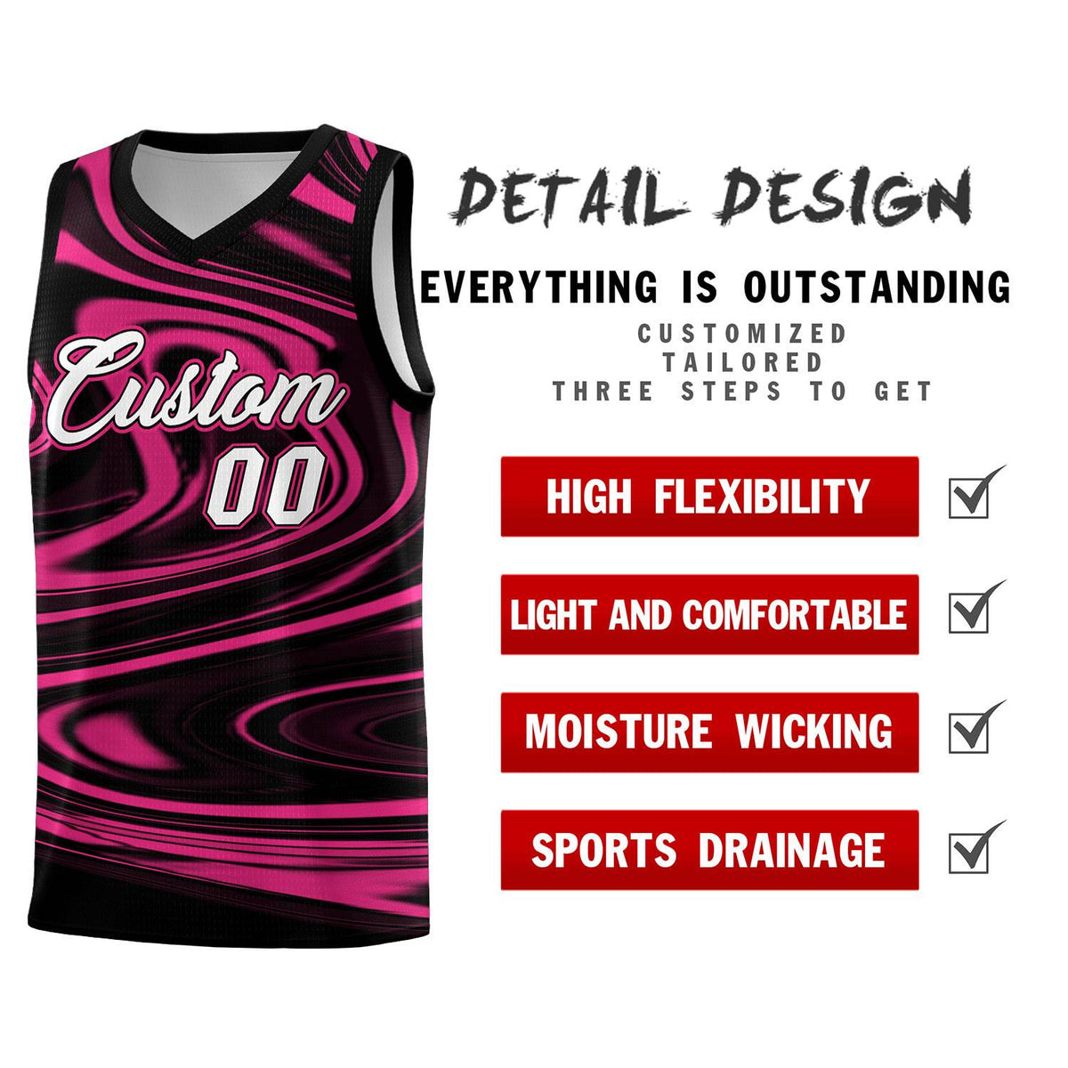 Custom Black Pink Graffiti Pattern Fluids Style Sports Uniform Basketball Jersey Kits|KXKSHOP