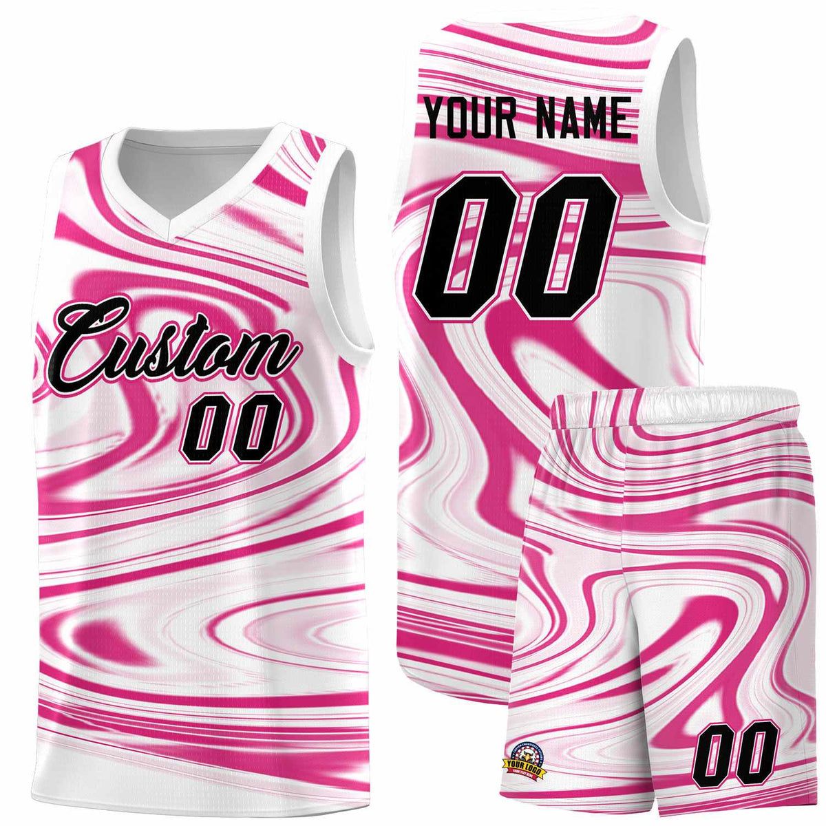 Custom White Pink Graffiti Pattern Fluids Style Sports Uniform Basketball Jersey Kits|KXKSHOP