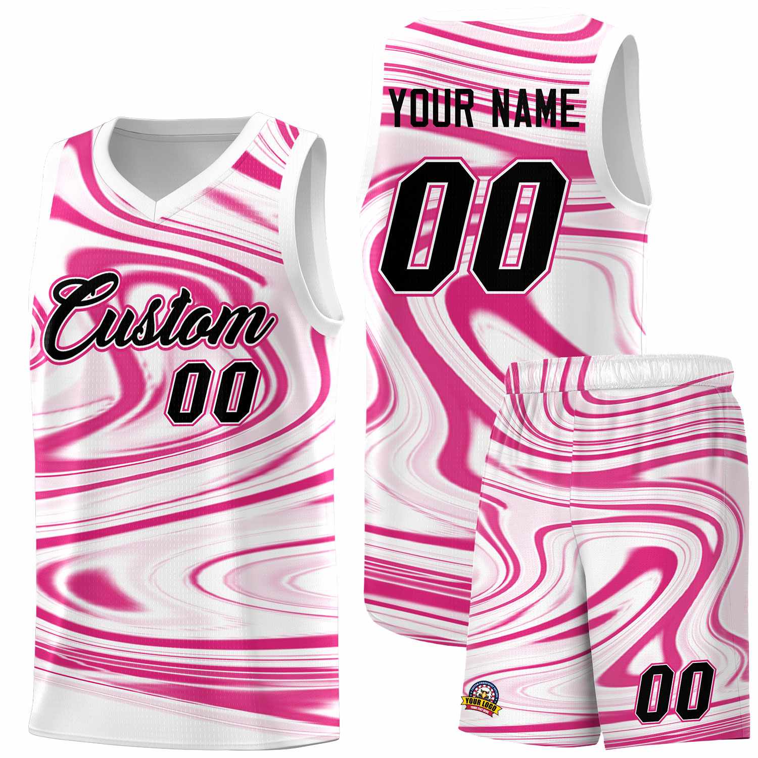 Custom White Pink Graffiti Pattern Fluids Style Sports Uniform Basketball Jersey Kits|KXKSHOP
