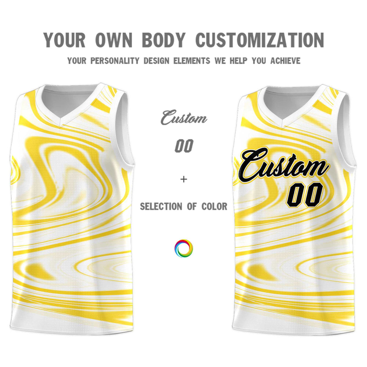 Custom White Gold Graffiti Pattern Fluids Style Sports Uniform Basketball Jersey Kits|KXKSHOP