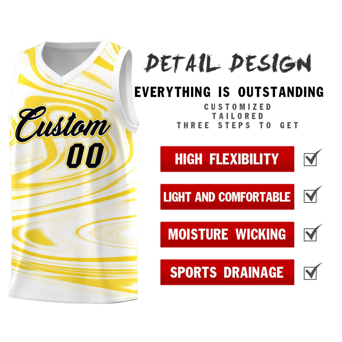 Custom White Gold Graffiti Pattern Fluids Style Sports Uniform Basketball Jersey Kits|KXKSHOP