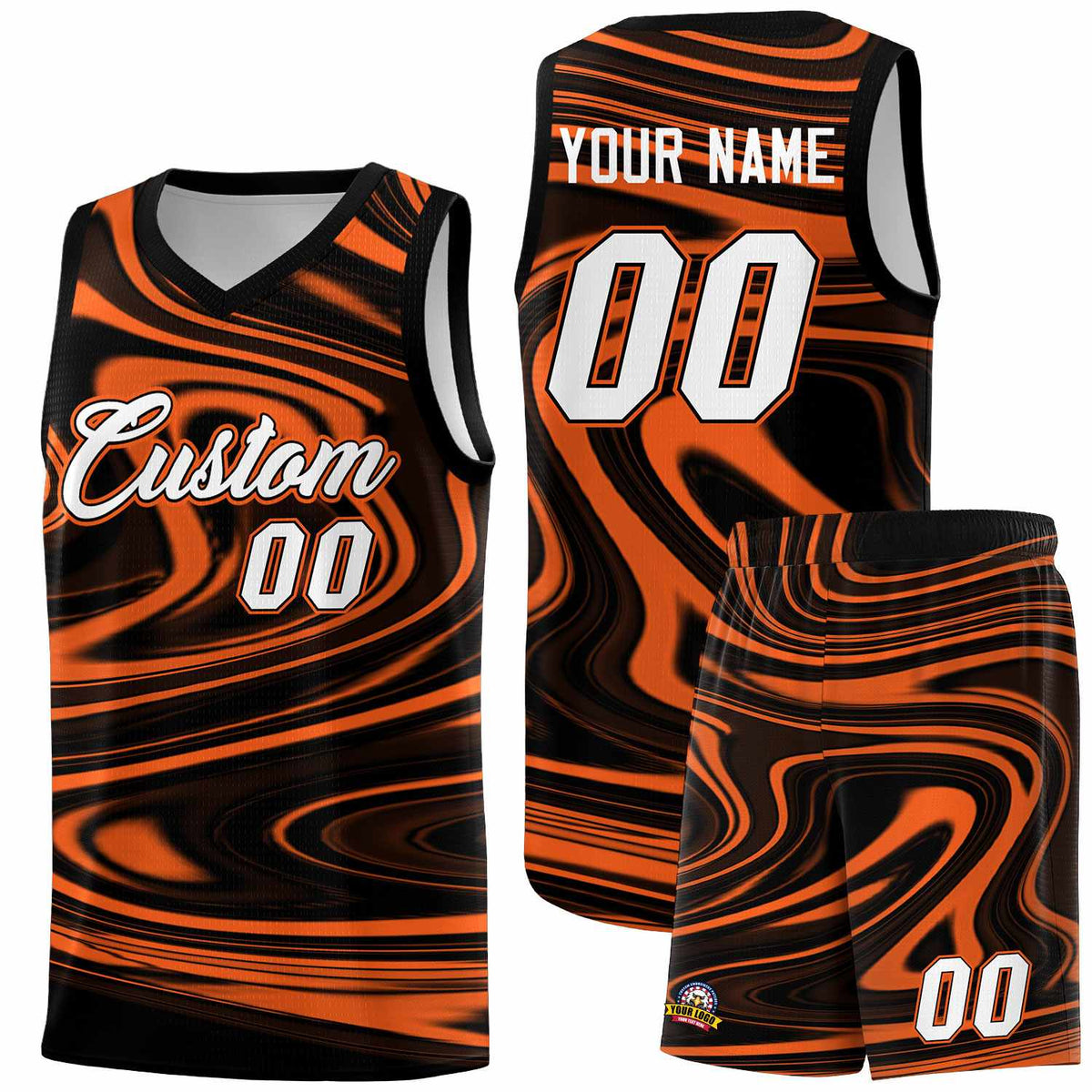 Custom Black Orange Graffiti Pattern Fluids Style Sports Uniform Basketball Jersey Kits|KXKSHOP