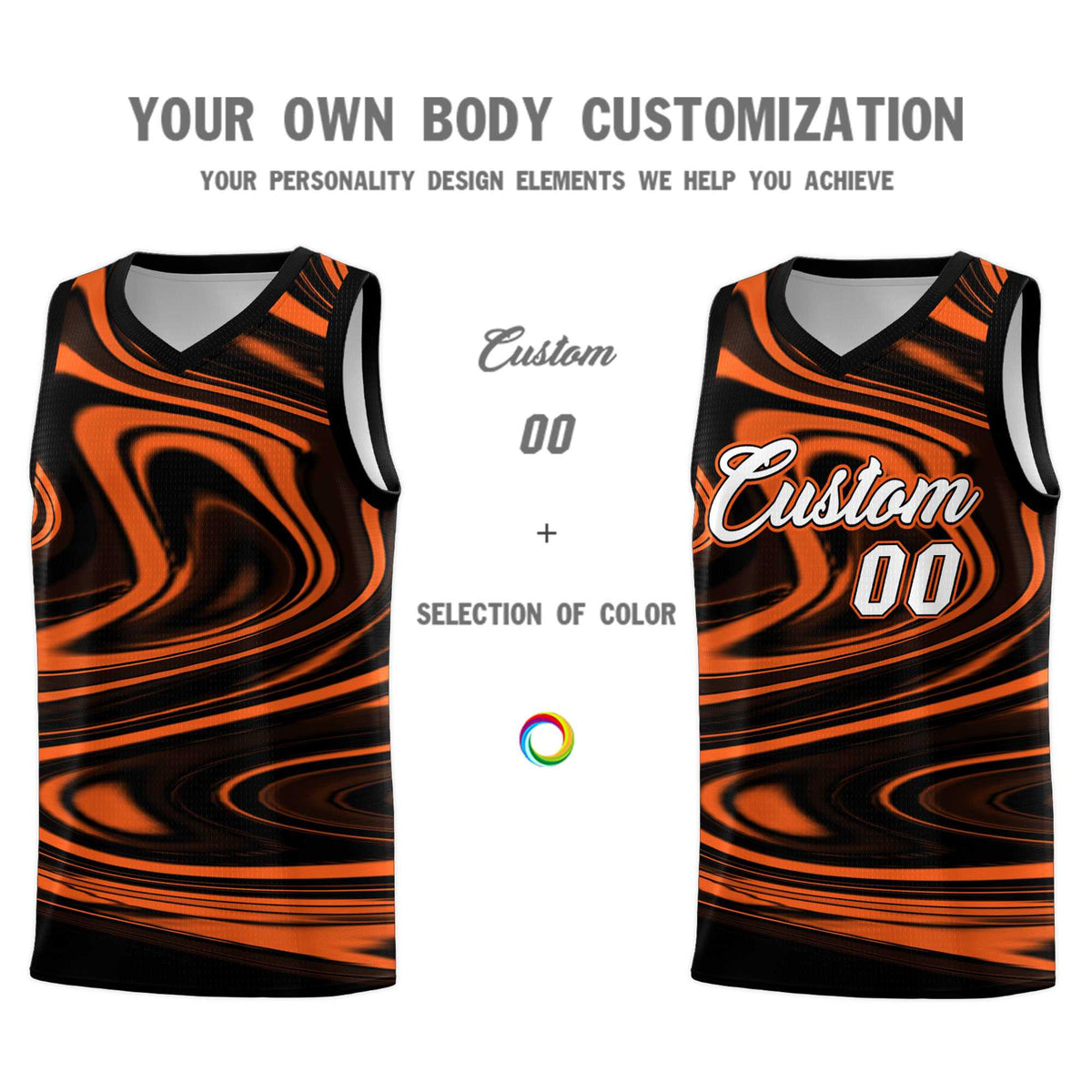 Custom Black Orange Graffiti Pattern Fluids Style Sports Uniform Basketball Jersey Kits|KXKSHOP