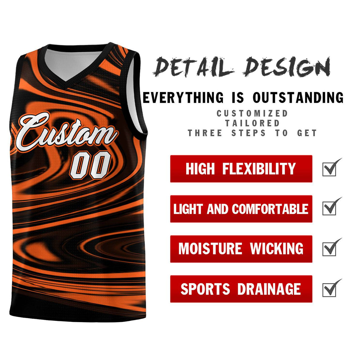 Custom Black Orange Graffiti Pattern Fluids Style Sports Uniform Basketball Jersey Kits|KXKSHOP