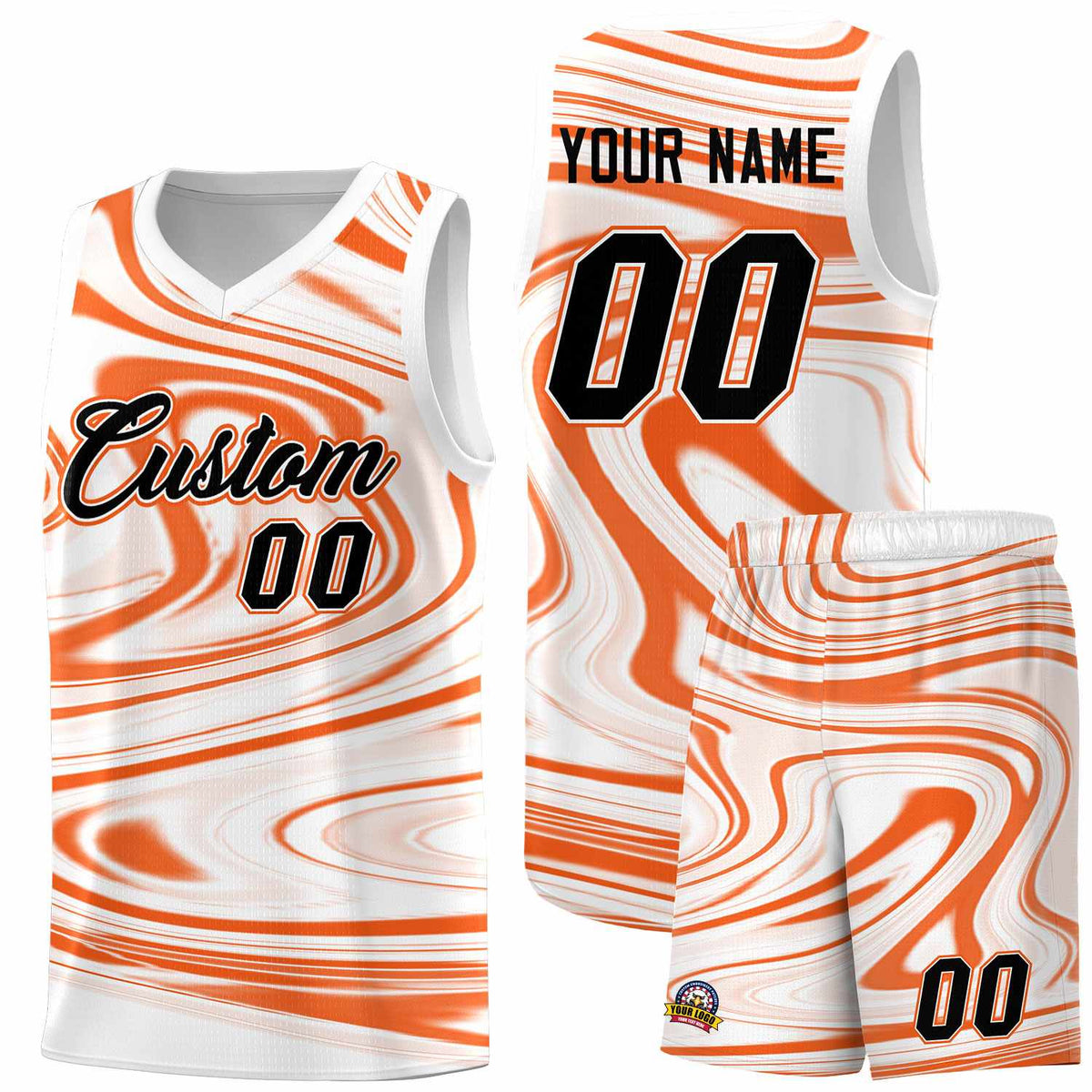 Custom White Orange Graffiti Pattern Fluids Style Sports Uniform Basketball Jersey Kits|KXKSHOP