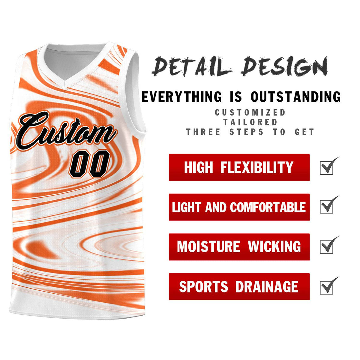 Custom White Orange Graffiti Pattern Fluids Style Sports Uniform Basketball Jersey Kits|KXKSHOP