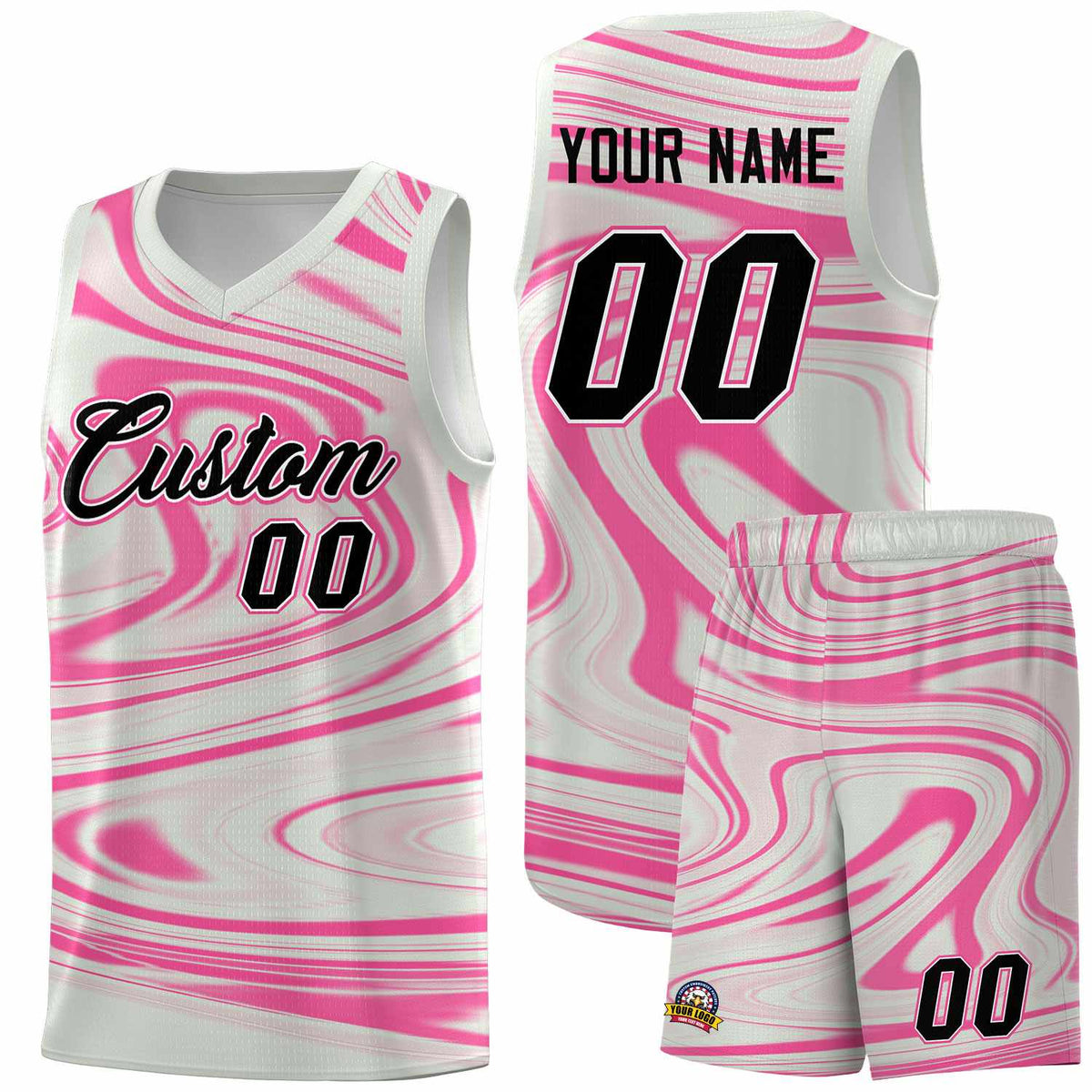 Custom Gray Pink Graffiti Pattern Fluids Style Sports Uniform Basketball Jersey Kits|KXKSHOP