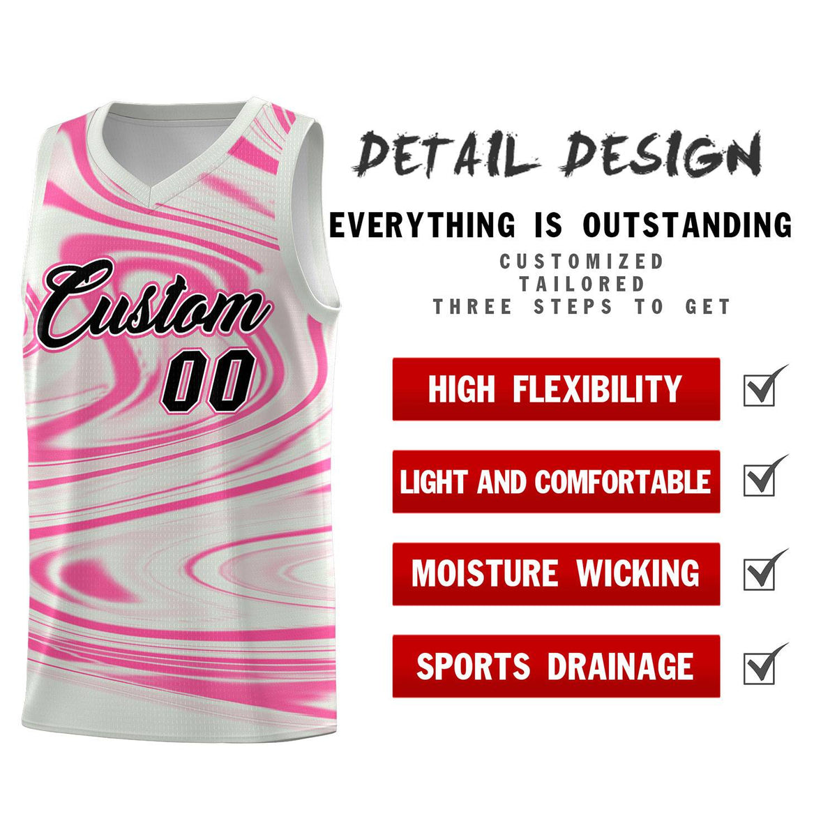 Custom Gray Pink Graffiti Pattern Fluids Style Sports Uniform Basketball Jersey Kits|KXKSHOP