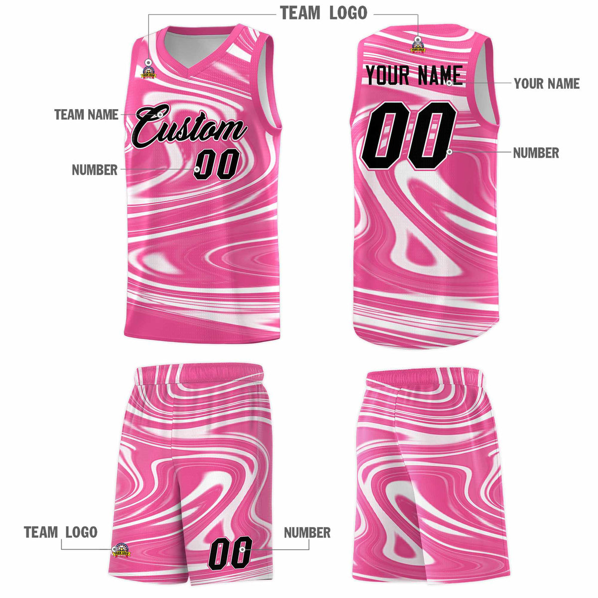 Custom Pink White Graffiti Pattern Fluids Style Sports Uniform Basketball Jersey Kits|KXKSHOP